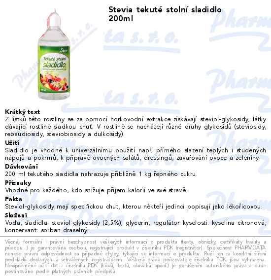 Stevia tekutĂ© stolnĂ­ sladidlo 200ml