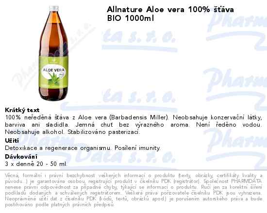 Allnature Aloe vera 100% ĹˇĹĄĂˇva BIO 1000ml