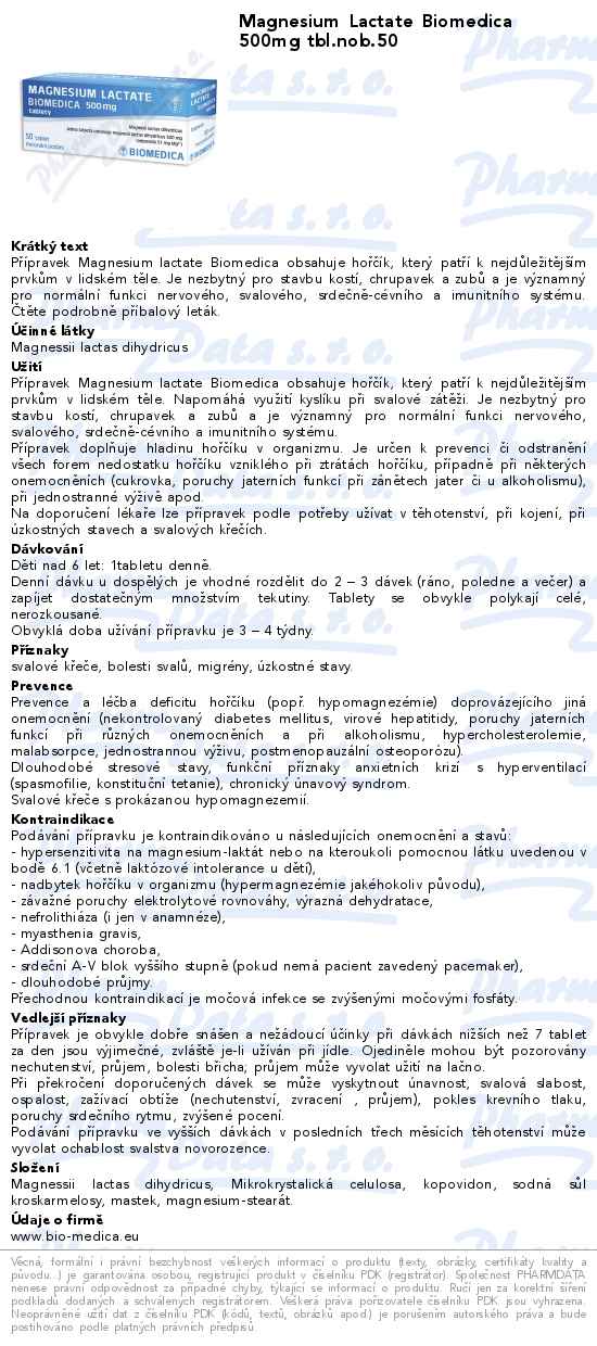 Magnesium Lactate Biomedica 500mg tbl.nob.50
