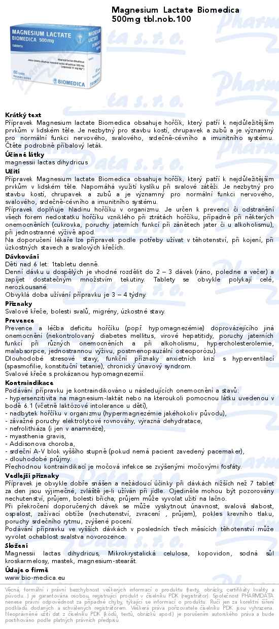 Magnesium Lactate Biomedica 500mg tbl.nob.100