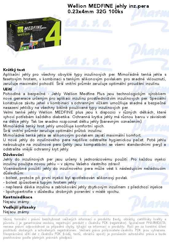 Wellion MEDFINE jehly inz.pera 0.23x4mm 32G 100ks