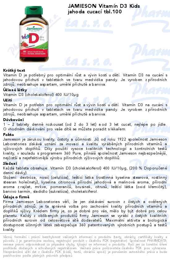 JAMIESON VitamĂ­n D3 Kids jahoda cucacĂ­ tbl.100