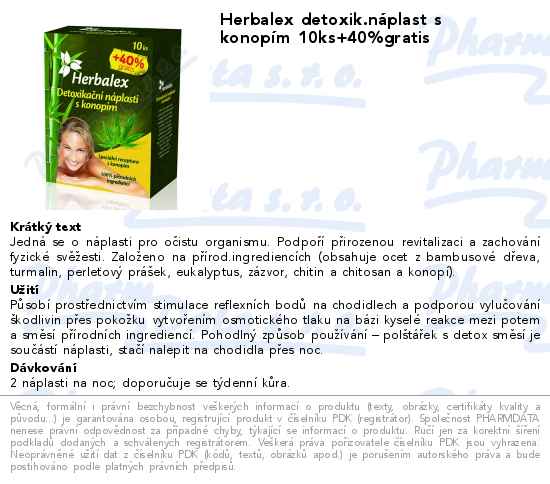 Herbalex detoxik.nĂˇplast s konopĂ­m 10ks+40%gratis