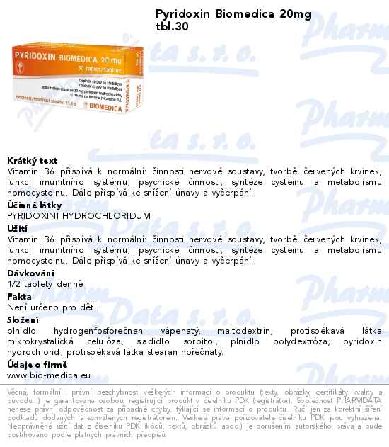 Pyridoxin Biomedica 20mg tbl.30