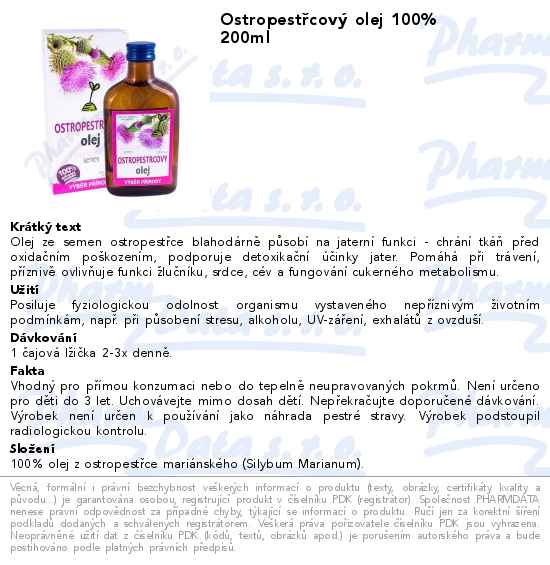 OstropestĹ™covĂ˝ olej 100% 200ml