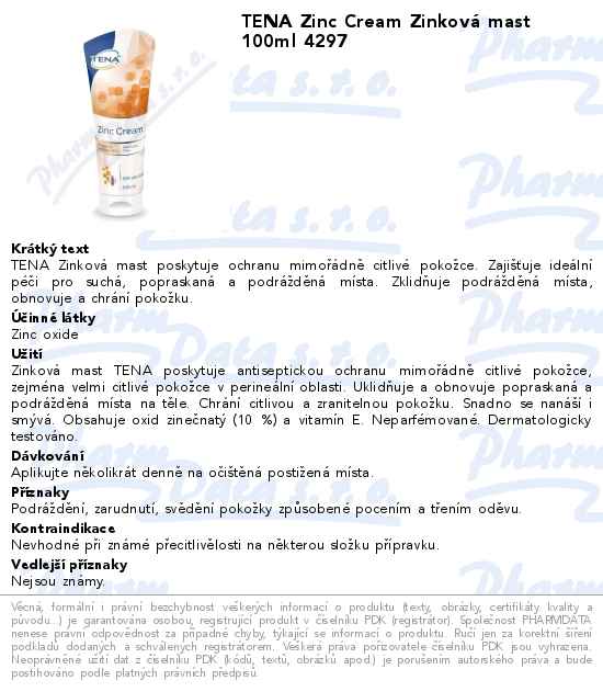 TENA Zinc Cream ZinkovĂˇ mast 100ml 4297