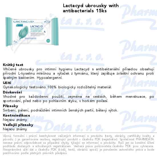 Lactacyd ubrousky with antibacterials 15ks