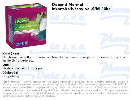 Depend Normal inkont.kalh.Ĺľeny vel.S/M 10ks