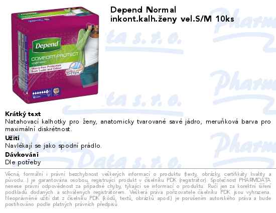 Depend Normal inkont.kalh.Ĺľeny vel.S/M 10ks