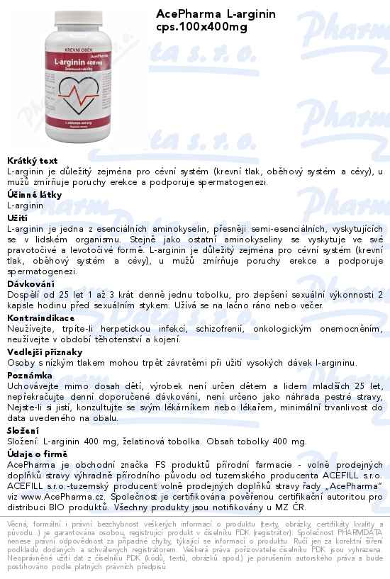 AcePharma L-arginin cps.100x400mg