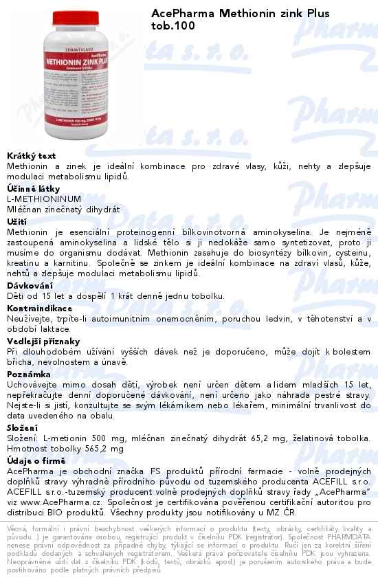 AcePharma Methionin zink Plus tob.100