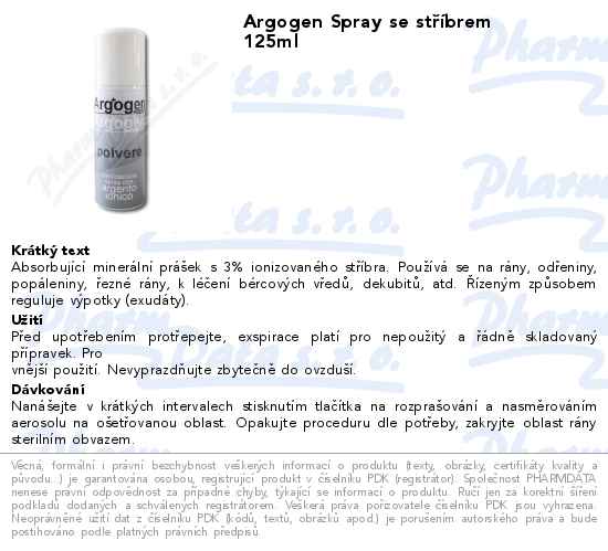 Argogen Spray se stĹ™Ă­brem 125ml