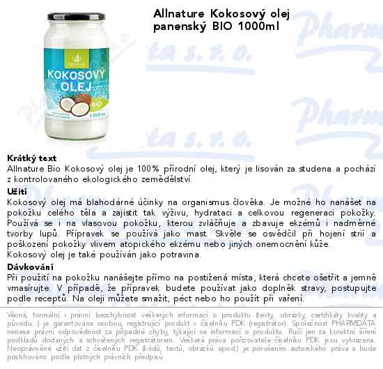 Allnature KokosovĂ˝ olej panenskĂ˝ BIO 1000ml