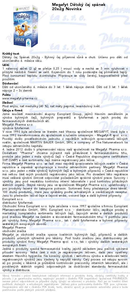 Megafyt DÄ›tskĂ˝ ÄŤaj spĂˇnek 20x2g Novinka