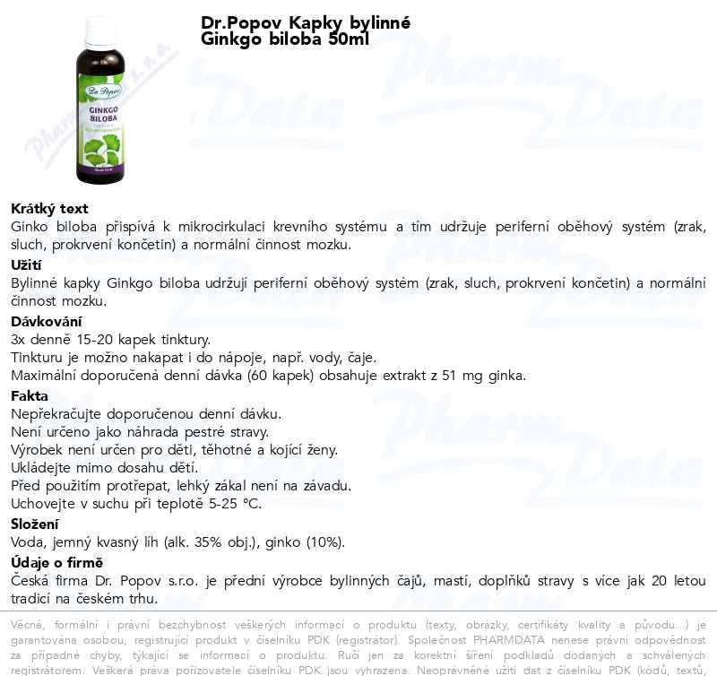 Dr.Popov Kapky bylinnĂ© Ginkgo biloba 50ml
