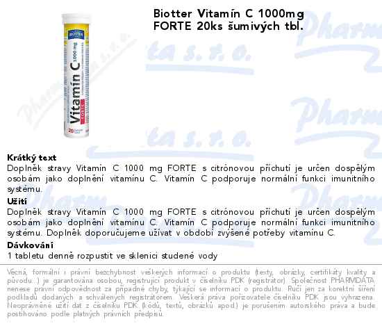 Biotter VitamĂ­n C 1000mg FORTE 20ks ĹˇumivĂ˝ch tbl.