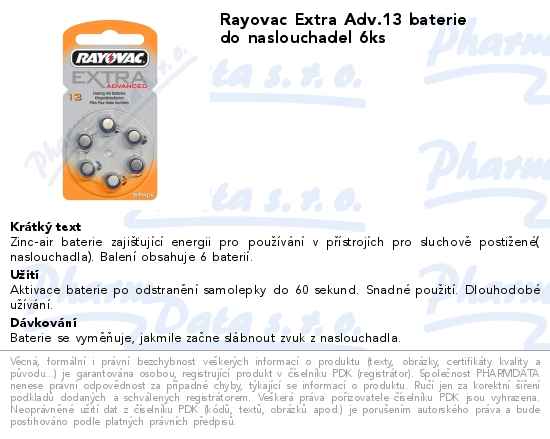 Rayovac Extra Adv.13 baterie do naslouchadel 6ks