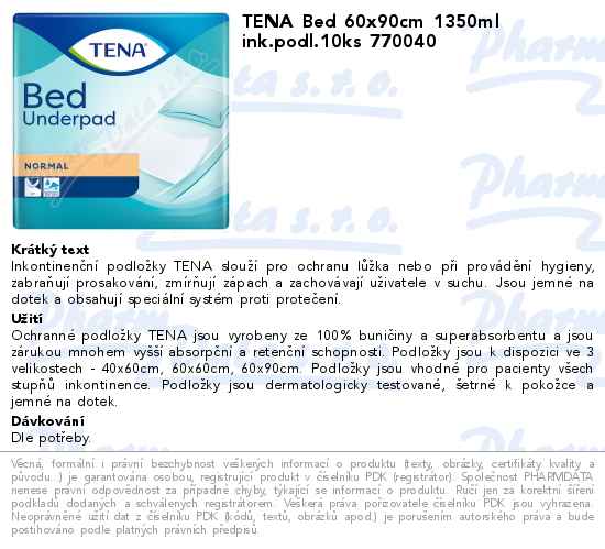 TENA Bed 60x90cm 1350ml ink.podl.10ks 770040