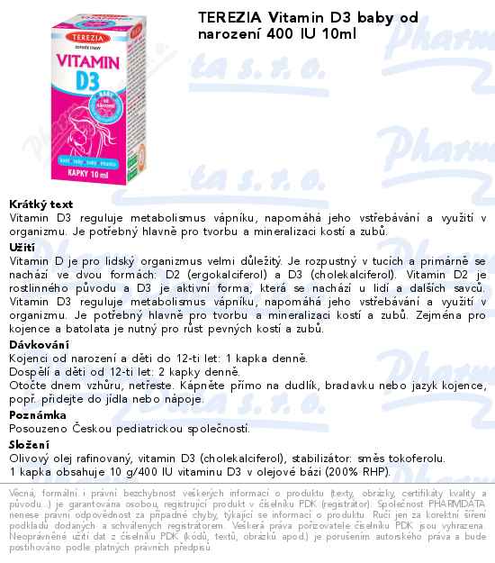 TEREZIA Vitamin D3 baby od narozenĂ­ 400 IU 10ml