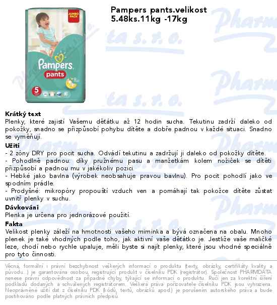 Pampers Pants 5 plenkovĂ© kalhotky 12-17kg 48ks