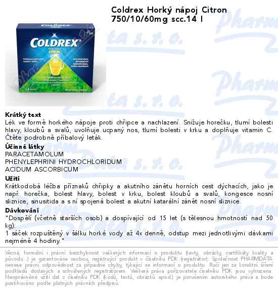 Coldrex HorkĂ˝ nĂˇpoj Citron 750/10/60mg scc.14 I