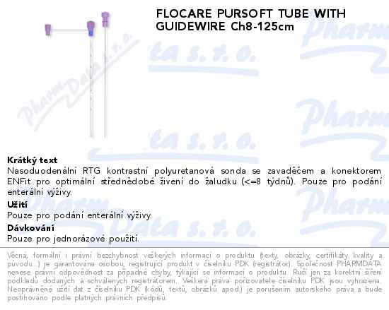 FLOCARE PURSOFT TUBE WITH GUIDEWIRE Ch8-125cm