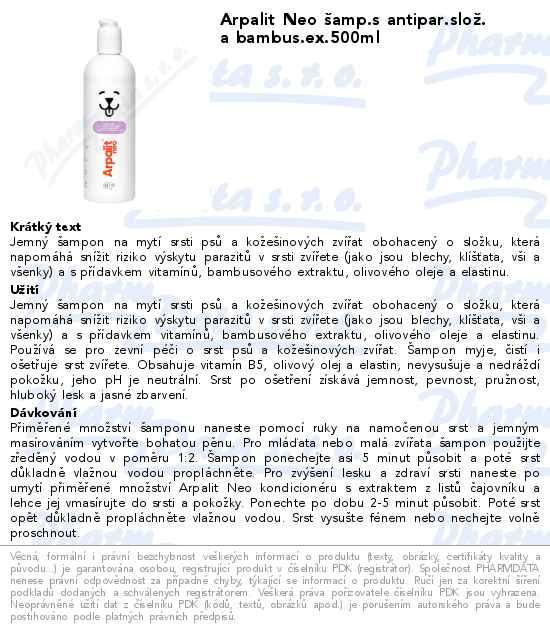 Arpalit Neo Ĺˇamp.s antipar.sloĹľ. a bambus.ex.500ml