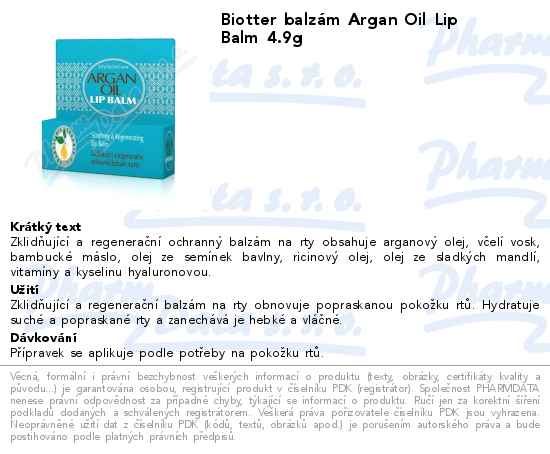 Biotter balzĂˇm Argan Oil Lip Balm 4.9g