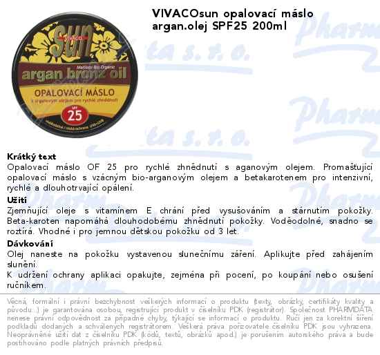 VIVACOsun opalovacĂ­ mĂˇslo argan.olej SPF25 200ml