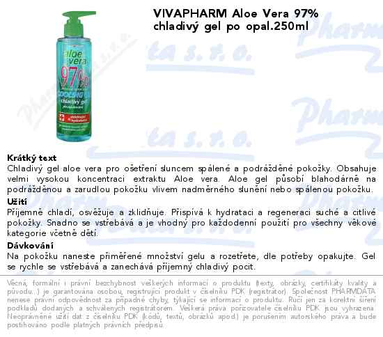 VIVAPHARM Aloe Vera 97% chladivĂ˝ gel po opal.250ml