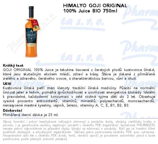 HIMALYO GOJI ORIGINAL 100% Juice BIO 750ml