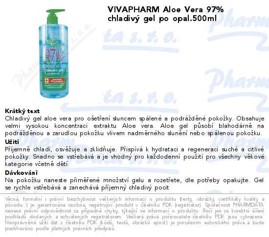 VIVAPHARM Aloe Vera 97% chladivĂ˝ gel po opal.500ml