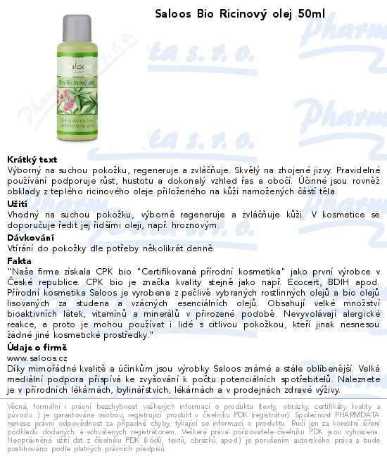 Saloos Bio RicinovĂ˝ olej 50ml