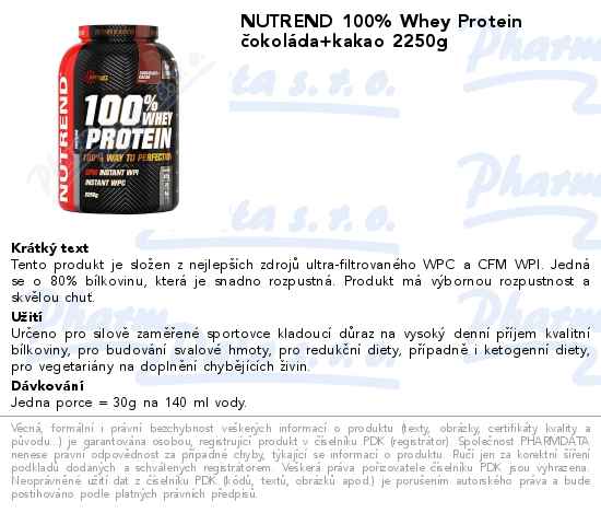 NUTREND 100% Whey Protein ÄŤokolĂˇda+kakao 2250g