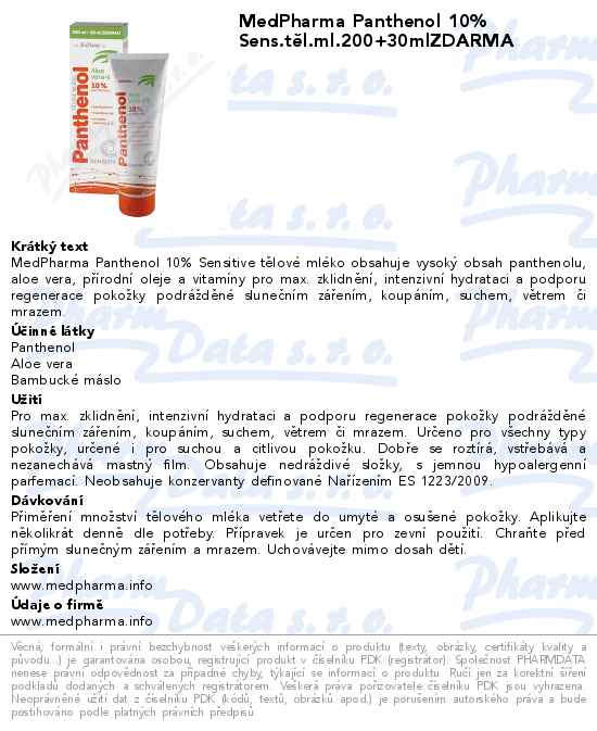 MedPharma Panthenol 10% Sens.tÄ›l.ml.200+30mlZDARMA