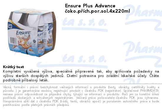 Ensure Plus Advance ÄŤoko.pĹ™Ă­ch.por.sol.4x220ml