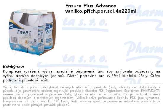 Ensure Plus Advance vanilko.pĹ™Ă­ch.por.sol.4x220ml