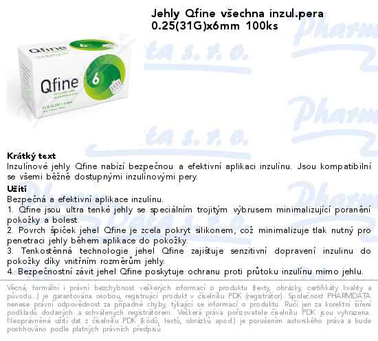 Jehly Qfine vĹˇechna inzul.pera 0.25(31G)x6mm 100ks