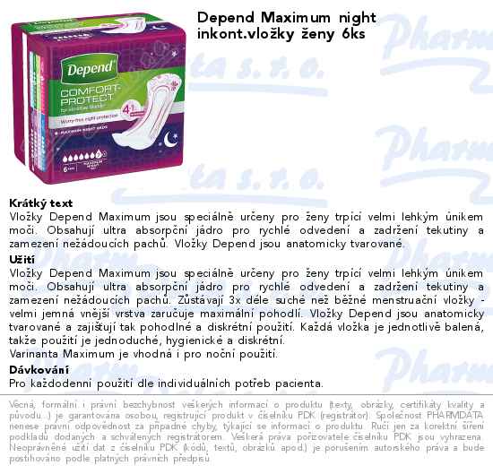 Depend Maximum night inkont.vloĹľky Ĺľeny 6ks