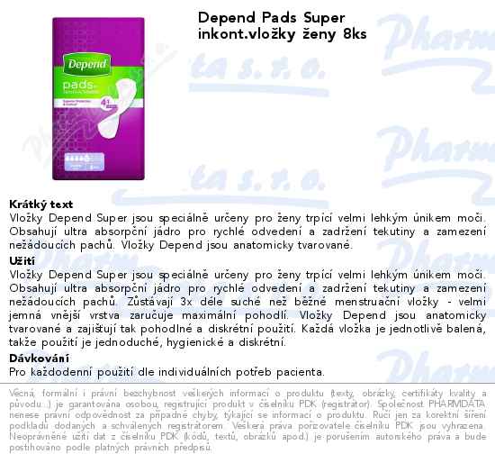 Depend Pads Super inkont.vloĹľky Ĺľeny 8ks