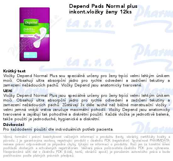 Depend Pads Normal plus inkont.vloĹľky Ĺľeny 12ks