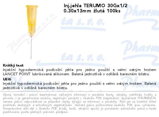 Inj.jehla TERUMO 30Gx1/2 0.30x13mm ĹľlutĂˇ 100ks