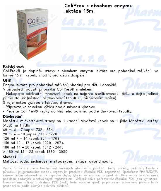 ColiPrev s obsahem enzymu laktĂˇza 15ml