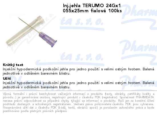 Inj.jehla TERUMO 24Gx1 055x25mm fialovĂˇ 100ks
