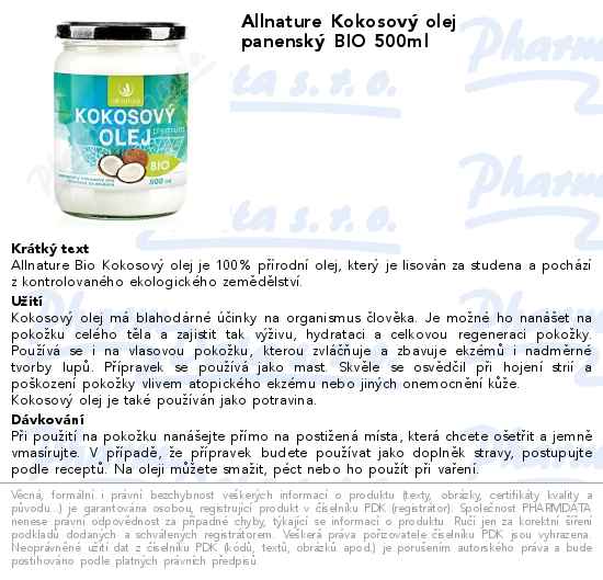 Allnature KokosovĂ˝ olej panenskĂ˝ BIO 500ml