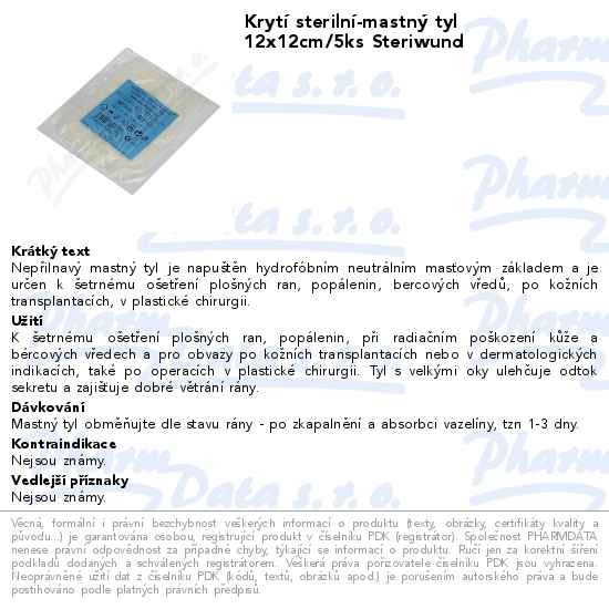 KrytĂ­ sterilnĂ­-mastnĂ˝ tyl 12x12cm/5ks Steriwund