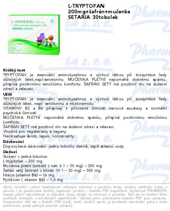 L-TRYPTOFAN 200mg+ĹˇafrĂˇn+muÄŤenka SETARIA 30tobolek