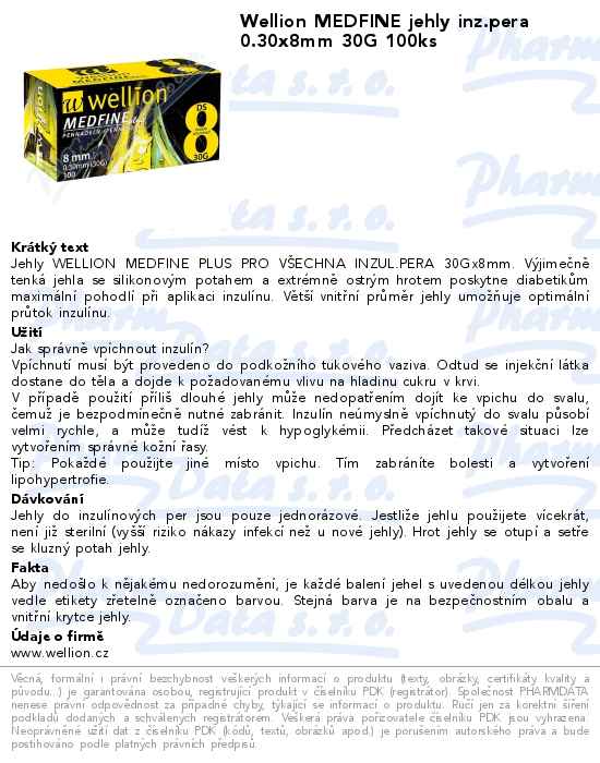 Wellion MEDFINE jehly inz.pera 0.30x8mm 30G 100ks