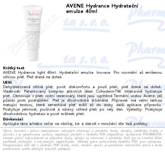 AVENE Hydrance HydrataÄŤnĂ­ emulze 40ml