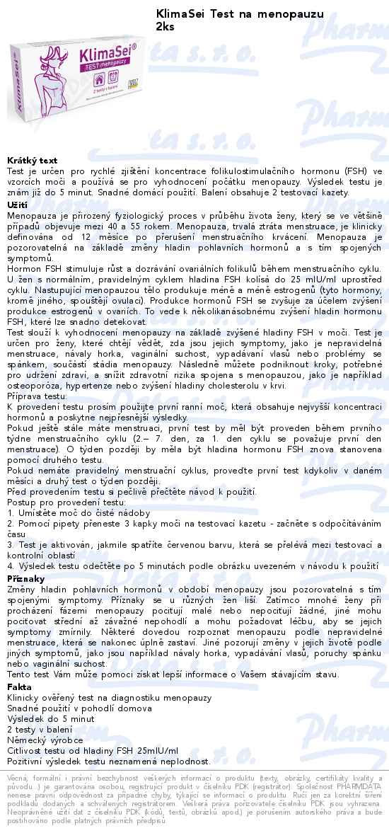 KlimaSei Test na menopauzu 2ks